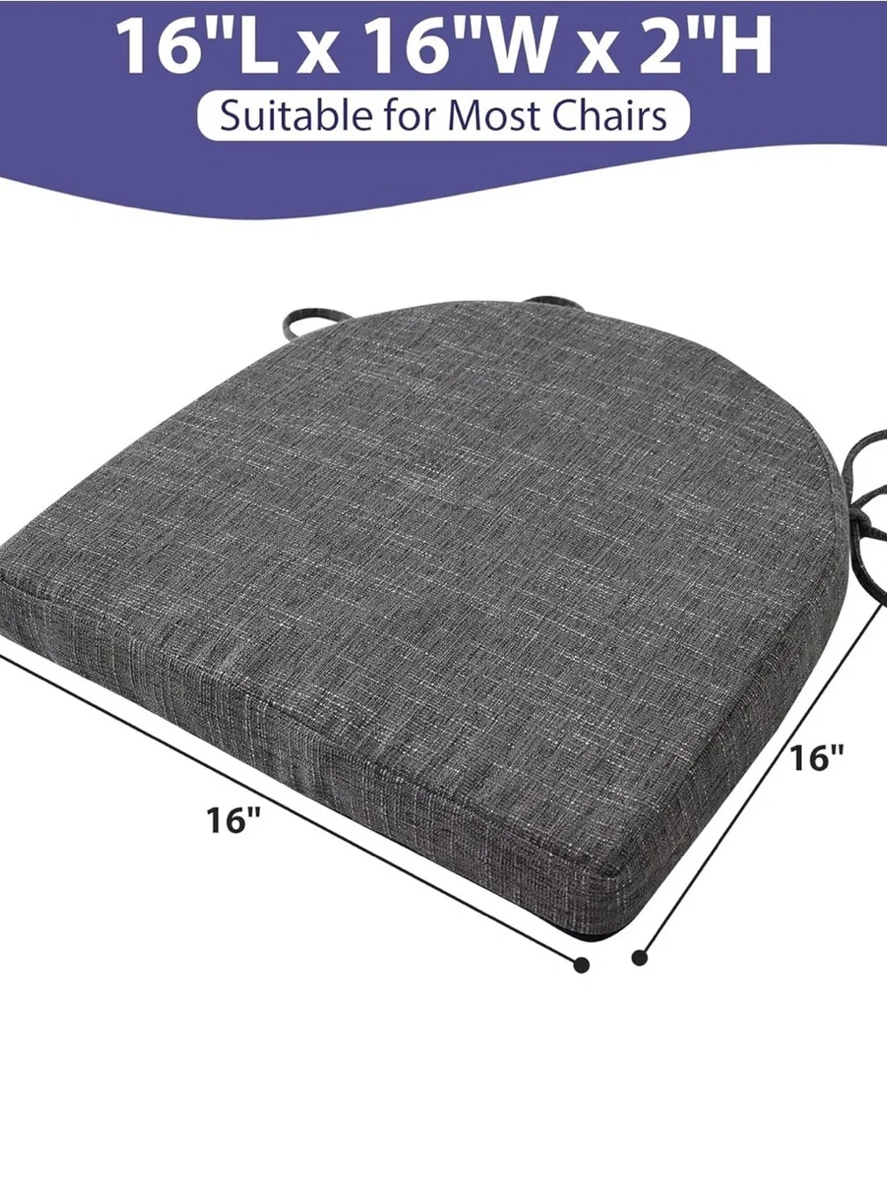 Open Box  Chair Cushions Set of 4 Gray Tie  Non-Slip Comfort Foam 16x16x2